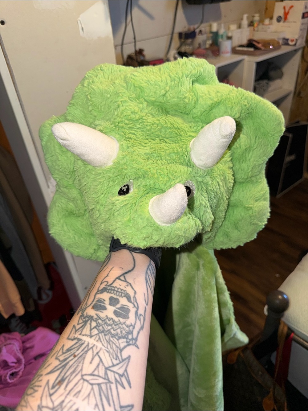 Green Triceratops Kids Hooded Plush Cape